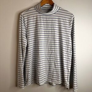 RENWICK Womens Striped Mock‎ Neck Long Sleeve Top XL Blue White Pima Cotton Golf